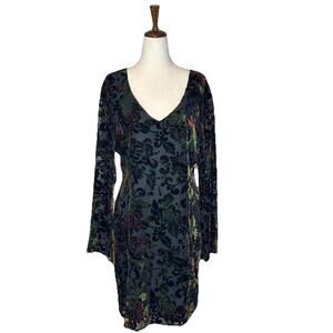 Vtg Hugo Buscati Dress Womens 10 Black Velvet Burnout Floral Dark Romance 90s
